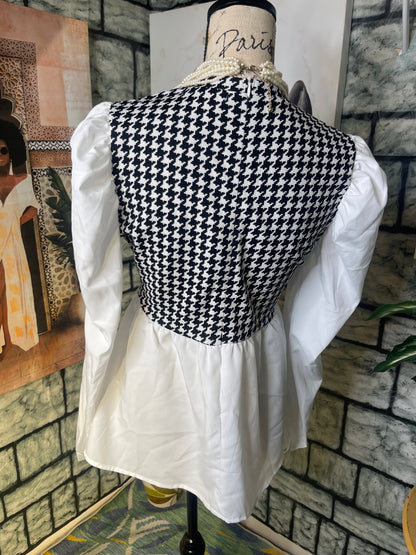 Miss Sparkling Black White Blouse Women sz Large