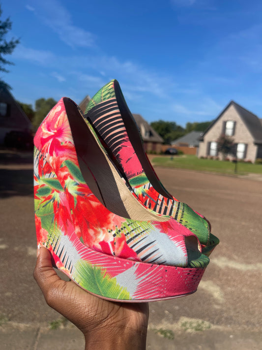 Aldo Colorful Tropical Wedges Women sz 8