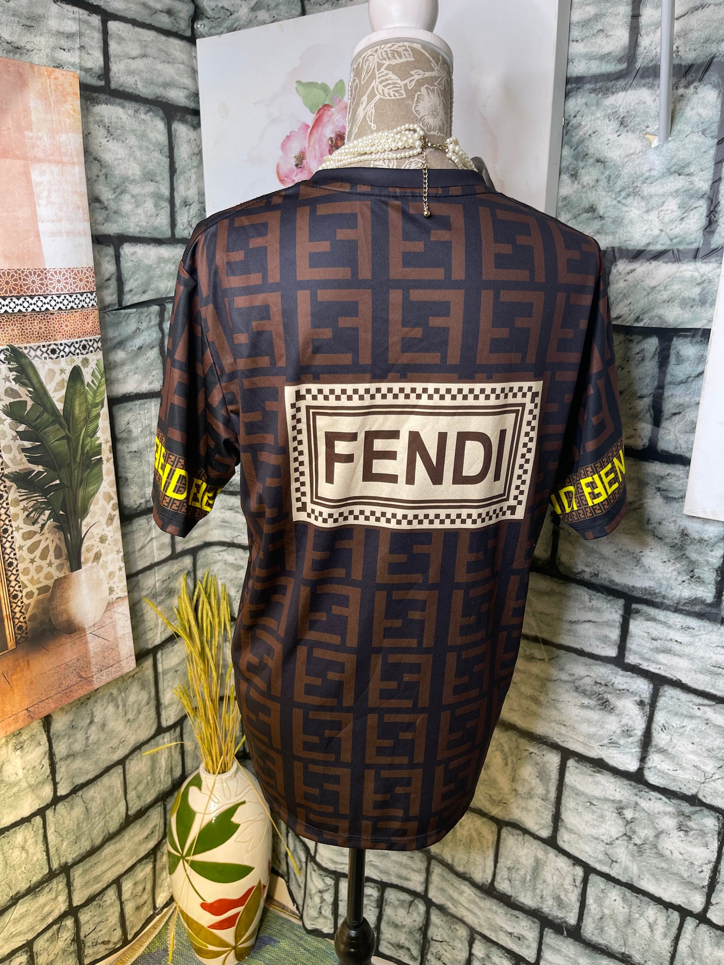 "Fendi" Brown Print Blouse Women sz Large