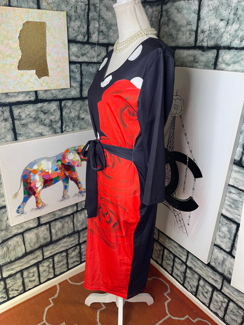 Black red polka dot dress floral women sz large