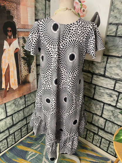 Lapogee Black White print Dress Women sz Medium