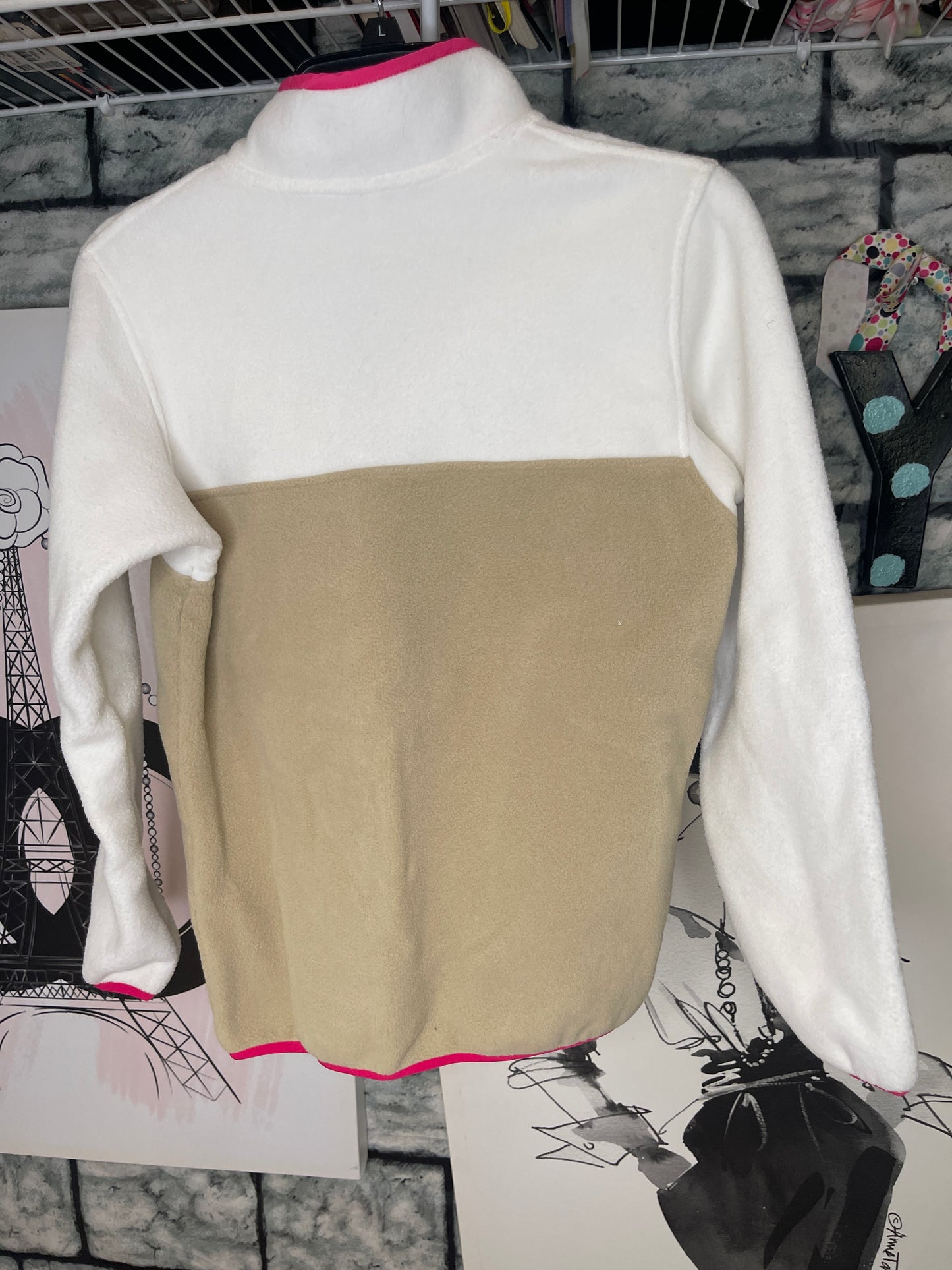 Patagonia yellow pink tan pullover shirt girls sz xl (14)
