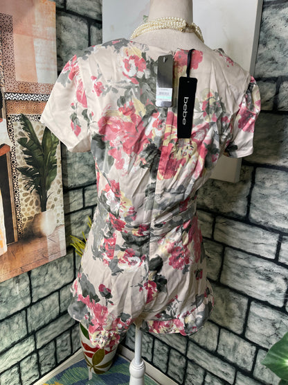 NEW Bebe Romper Begie Pink Green Women sz 8