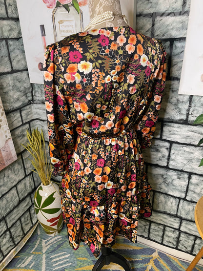 Melonie Black Floral Dress Women sz 6