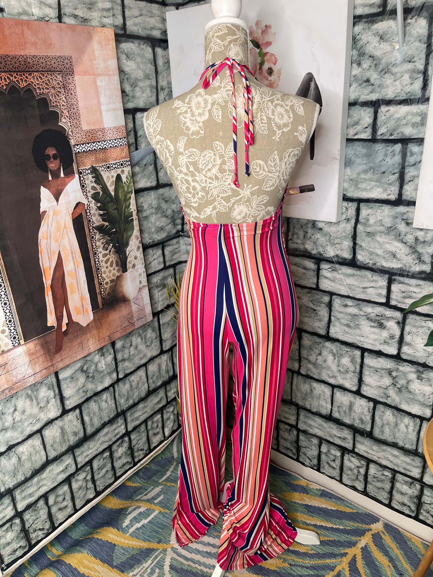 Magic Pink Tan Print Jumpsuit Women sz Medium