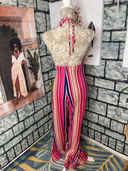 Magic Pink Tan Print Jumpsuit Women sz Medium