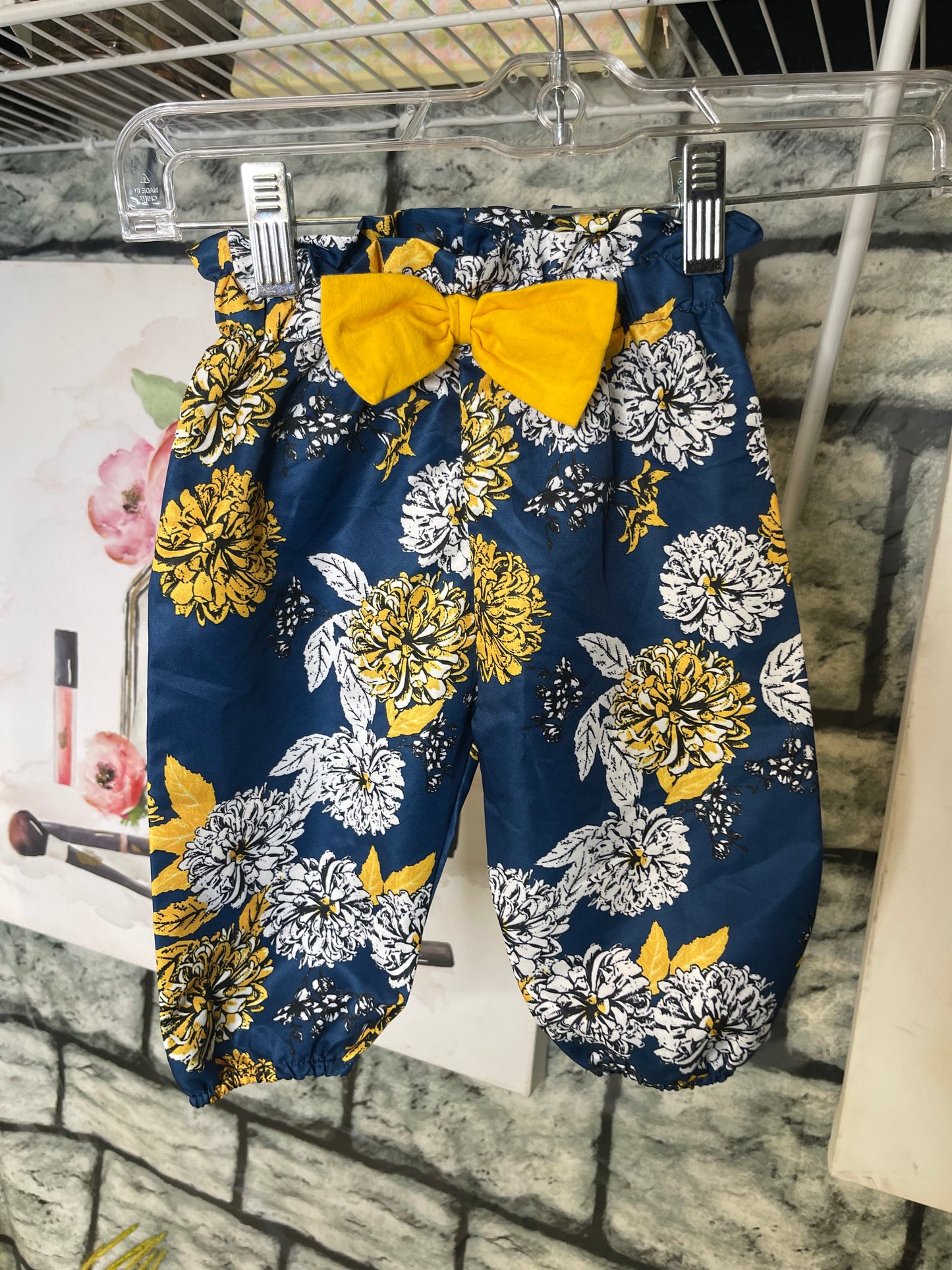 Blue Yellow Floral Pants Girls sz 3-6M