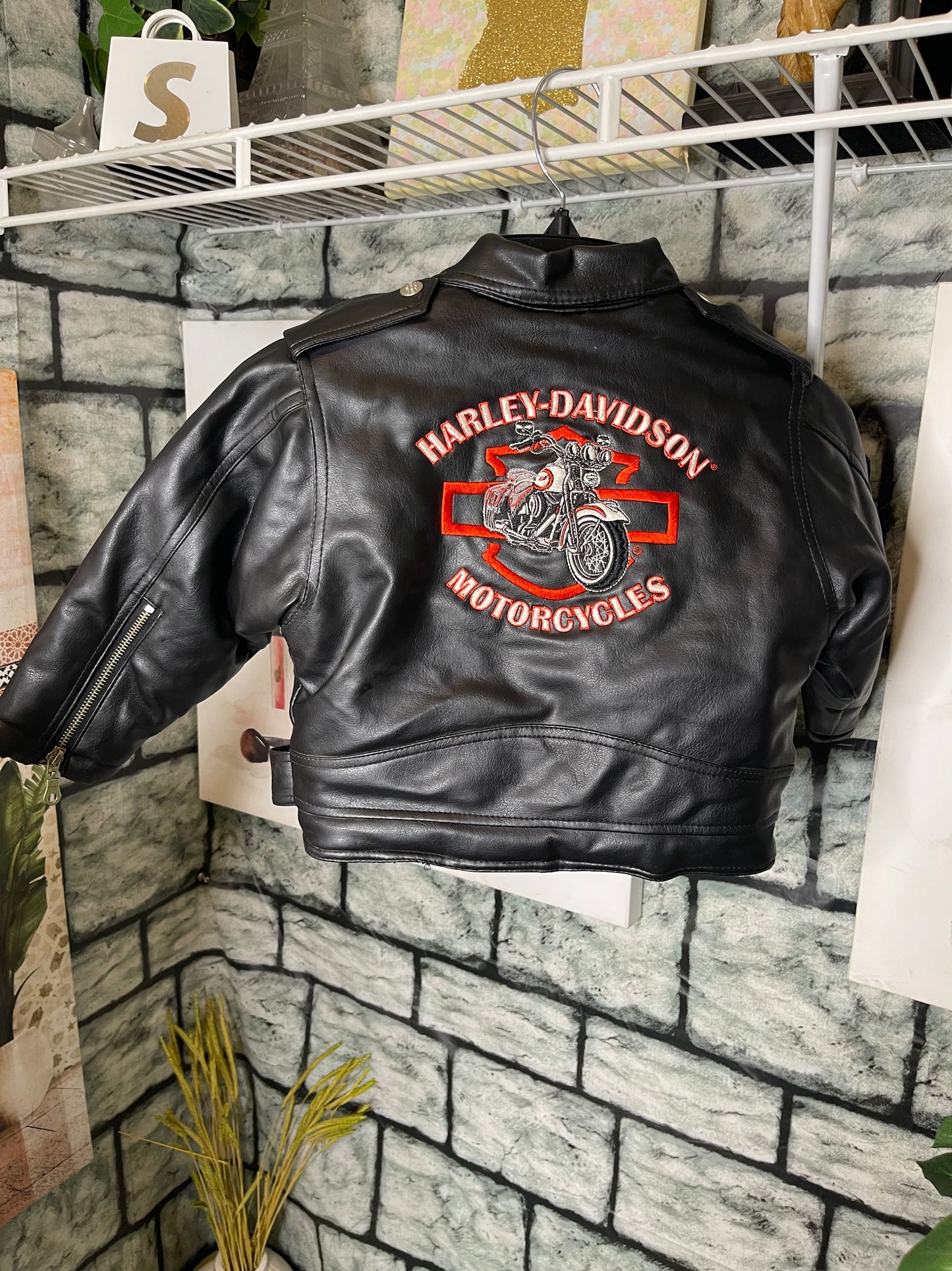 Harley Davidson Black Jacket Boys sz 4T (has a rip, see pics)