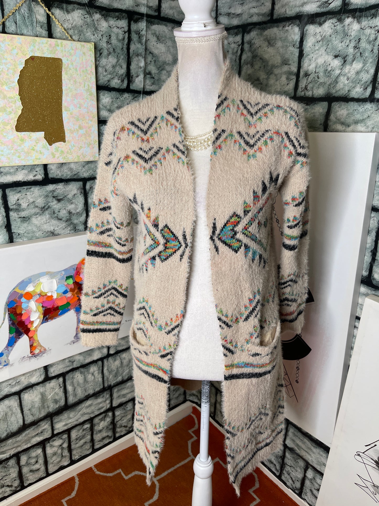 MM Brown Fuzzy Cardigan Women sz Small
