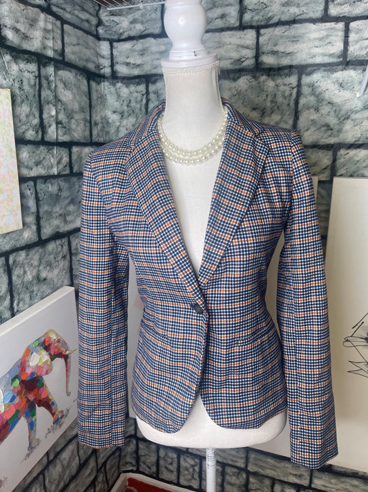 Merona Blue Gold Blazer Women sz 2