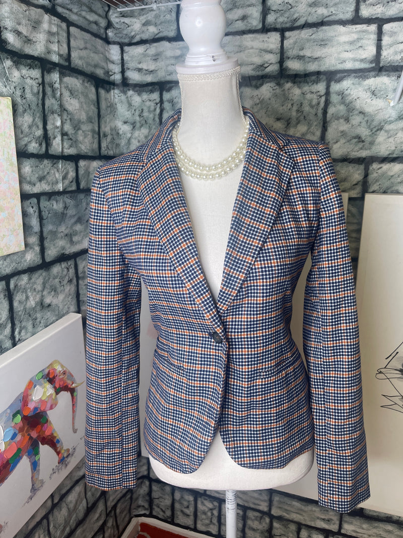 Merona Blue Gold Blazer Women sz 2