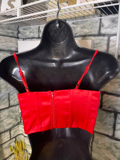 Red Crop Blouse Women sz XS