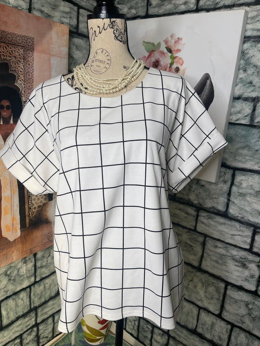 Melloday White Black Print Blouse Women sz Large