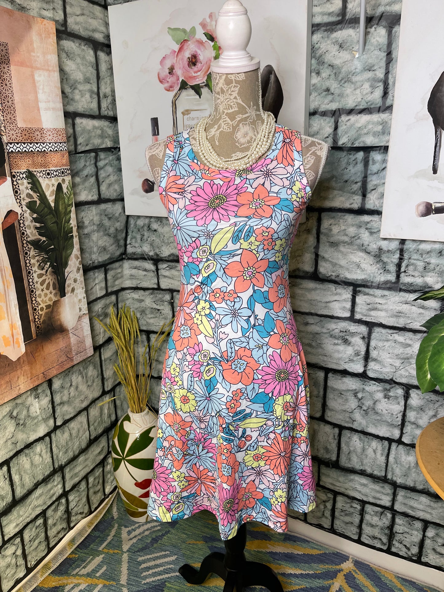 Colorful Floral Dress Women sz Small