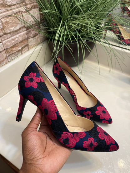 NEW Alex Marie Navy Blue Pink Floral Low Heels Women sz 9