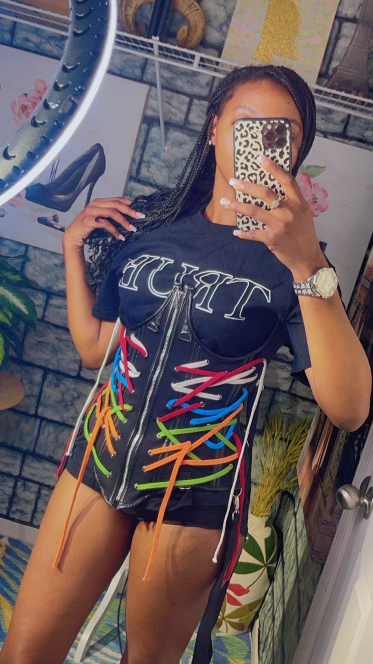 NEW Akira Black Colorful Top Women sz Large (Should be worn with a additional shirt)