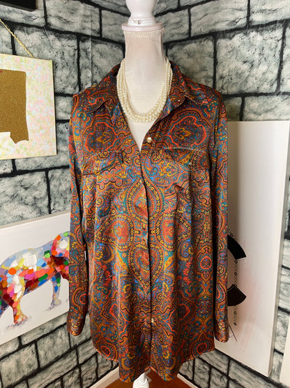 Jones New York Orange Print Button Blouse Women sz 2XL