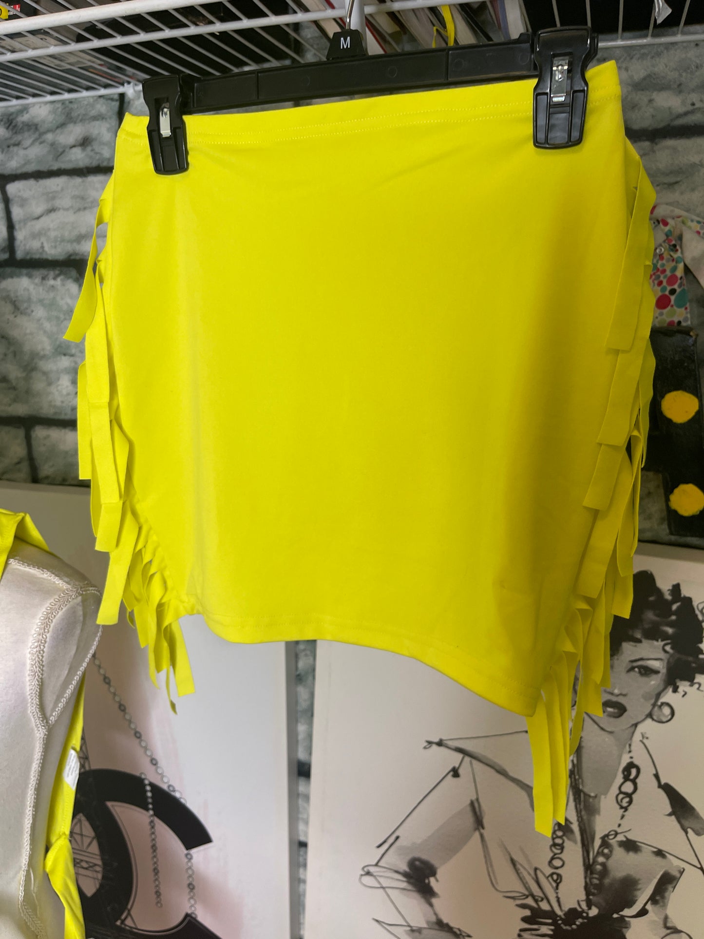 Neon Yellow 2 piece skirt set Women sz Medium