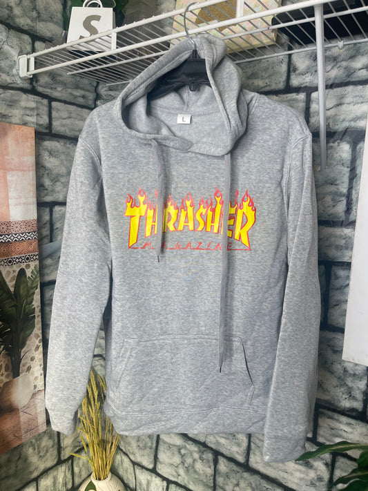 Gray "Thrasher" Hoodie Women Men sz Large