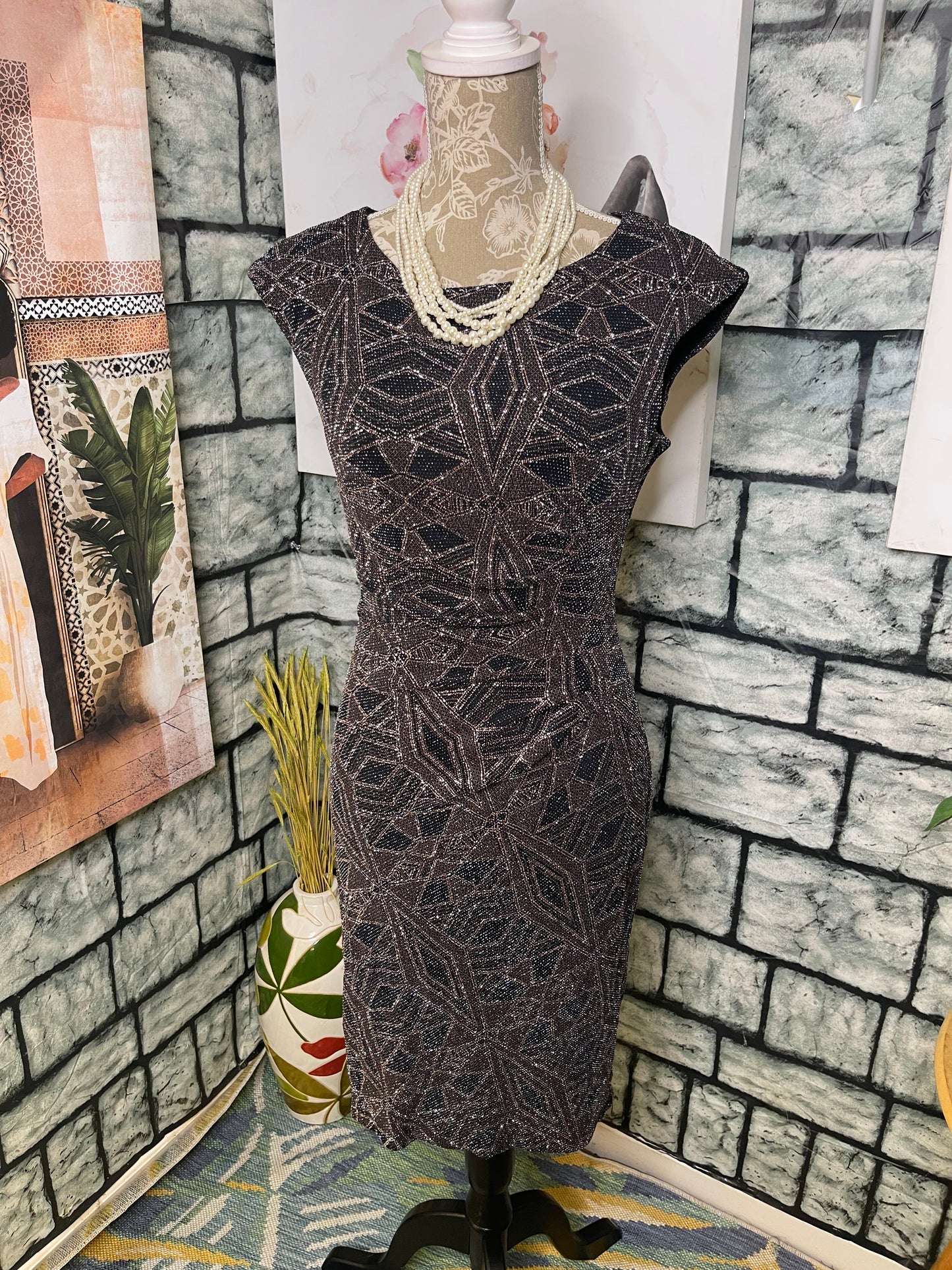 NEW Anne Klein Black Gold Dress Women sz Small