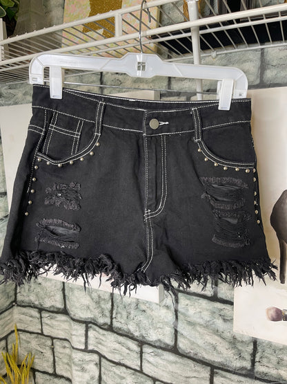 Black White Denim Shorts Women sz Medium