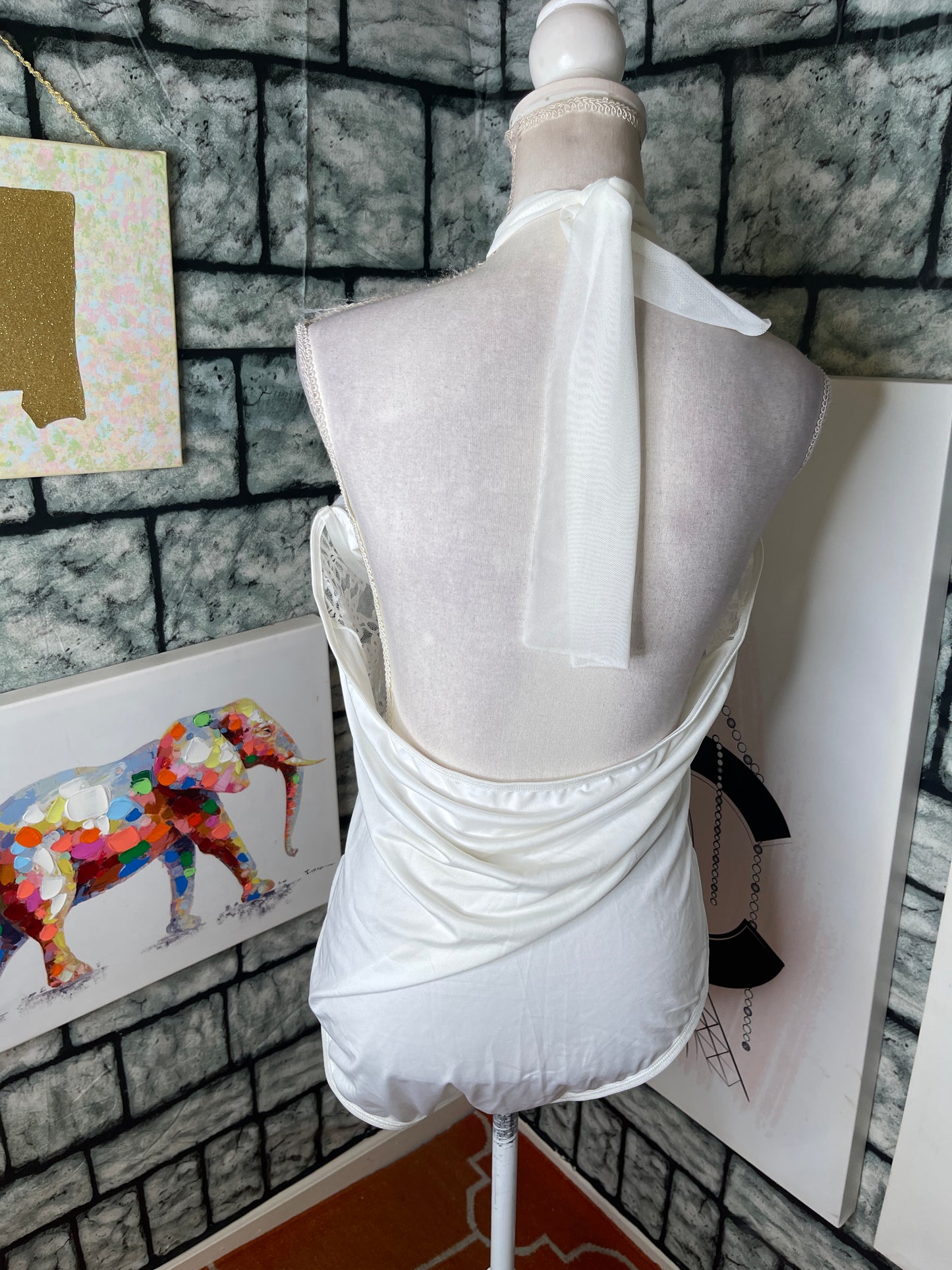 NEW Shein White Lace Bodysuit Blouse Women sz 4Xl