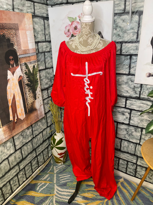 NEW "Faith" Red jumpsuit Women sz 2XL