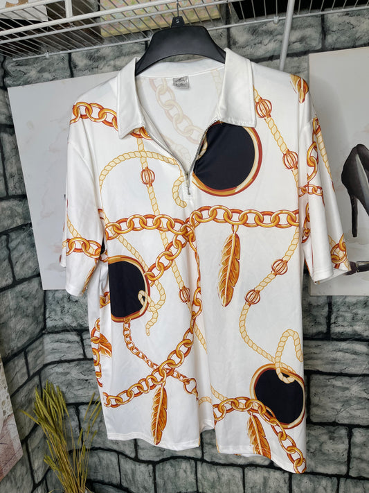 White Chain Polo Shirt Men sz 3XL