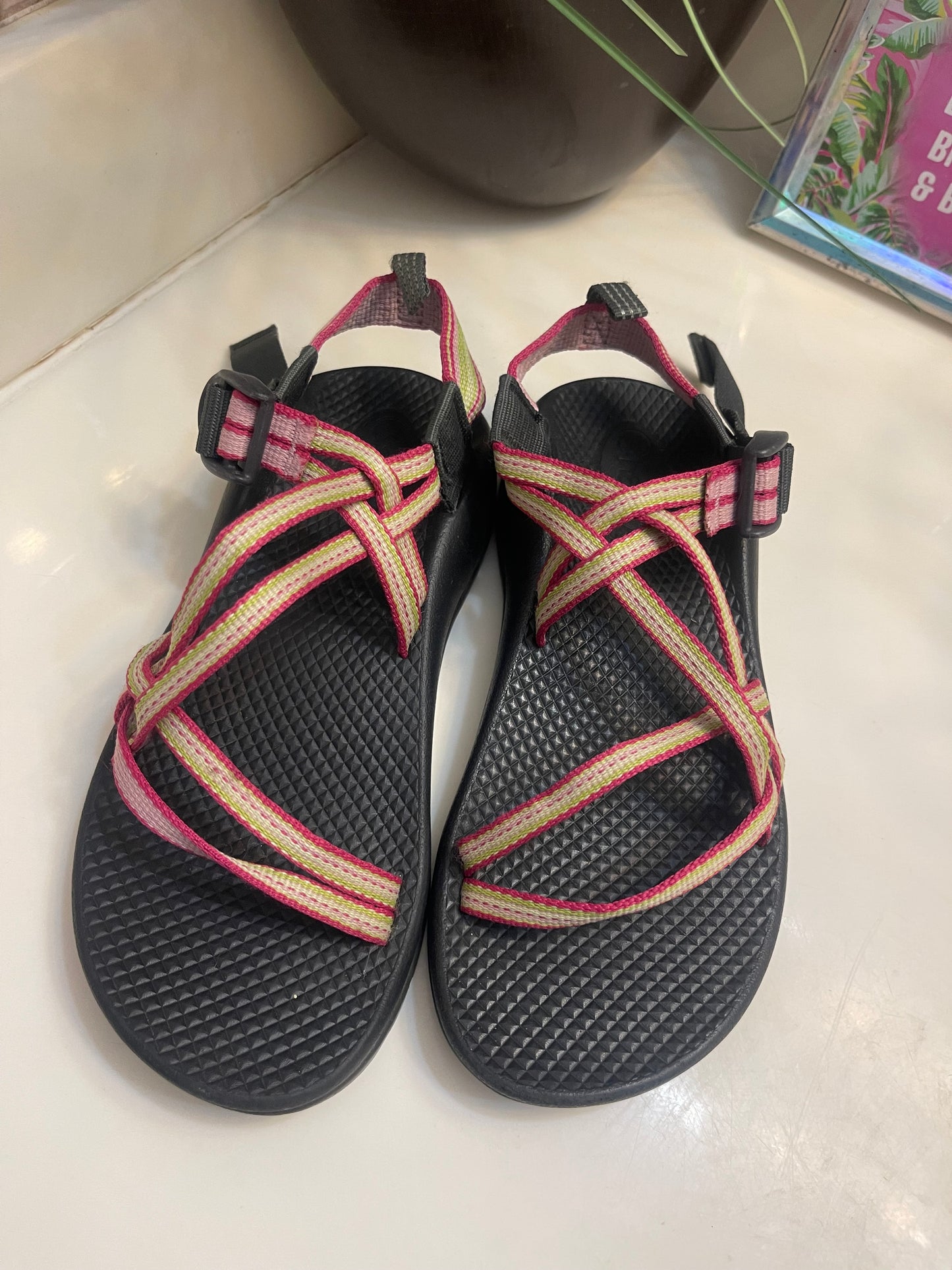 Chaco Pink Green Sandals Girls sz 4