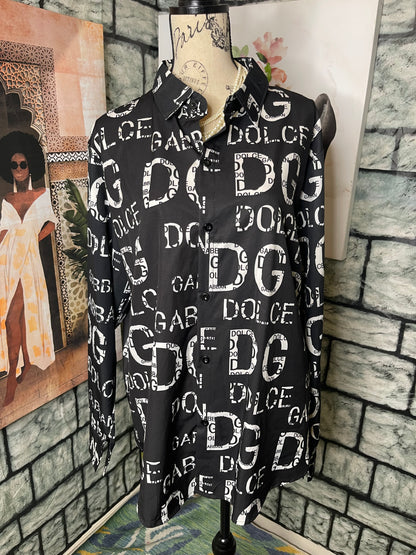 NEW "DG" Black White Blouse Women sz 3XL (WOULD SAY BEST FITS 1XL/2XL)