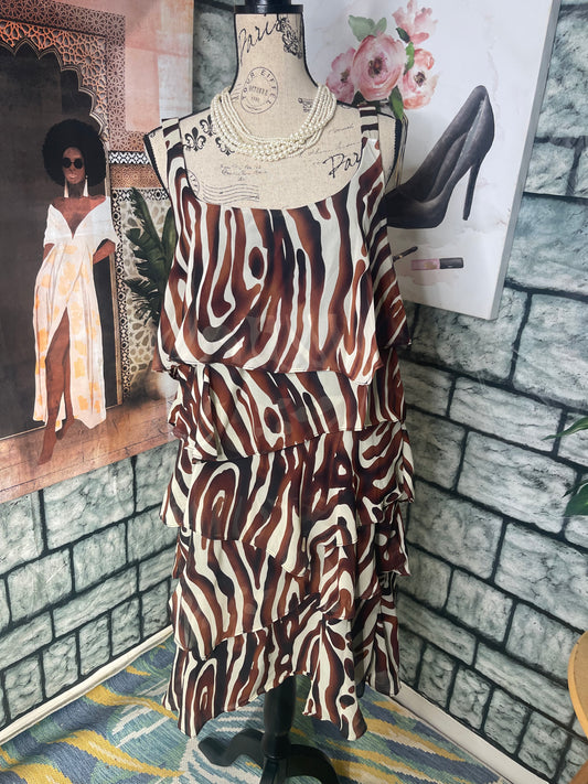 Signature Brown Print Dress Women sz XL