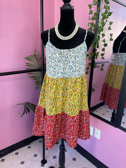 Shein Yellow Red Floral Dress Women sz Small