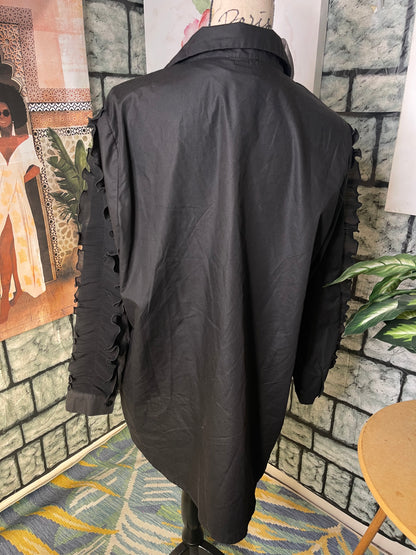 Madrag Black Oversize Button Blouse Women sz 2XL (BEST FITS AN XL)