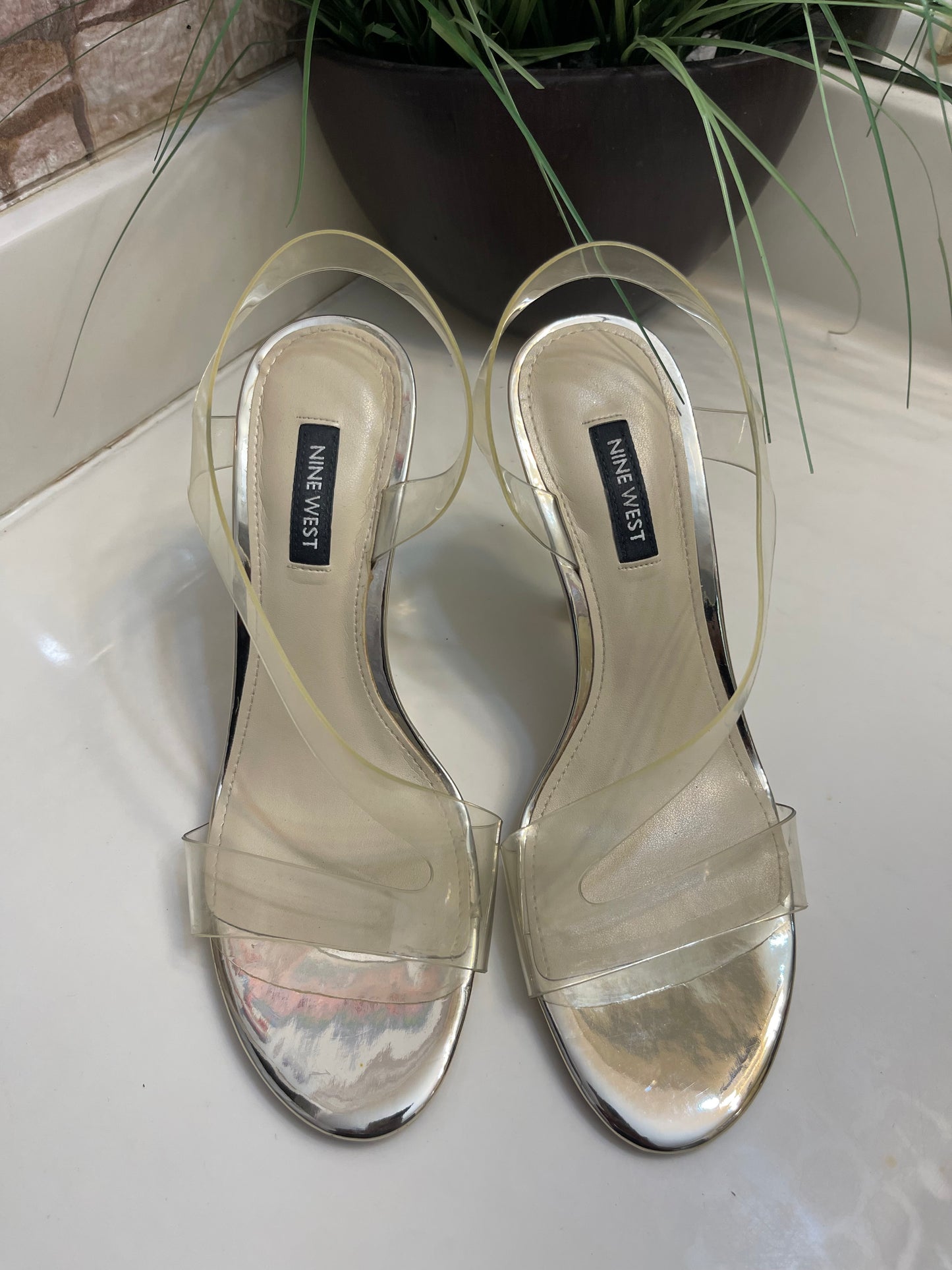 Nine West Gold Clear Low Heels Women sz 8