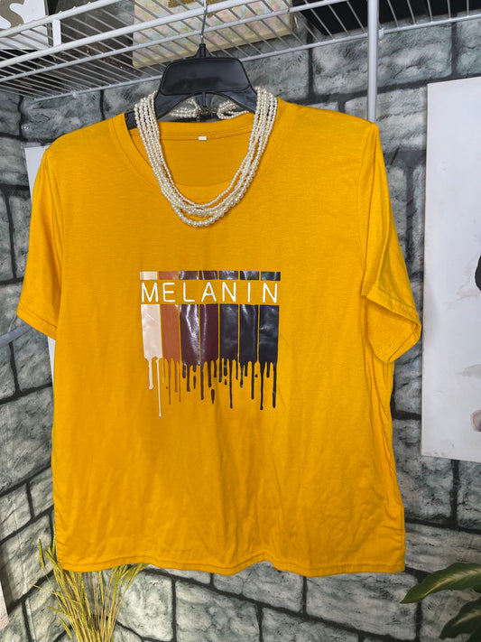 "Melanin" Yellow Graphic Shirt Women sz XL