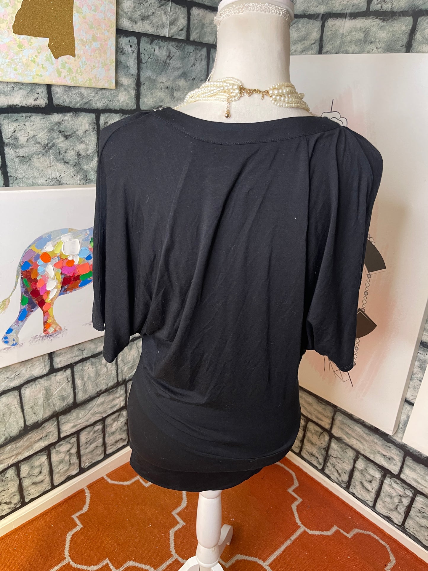 Kenar Black Silver Blouse Women sz Small