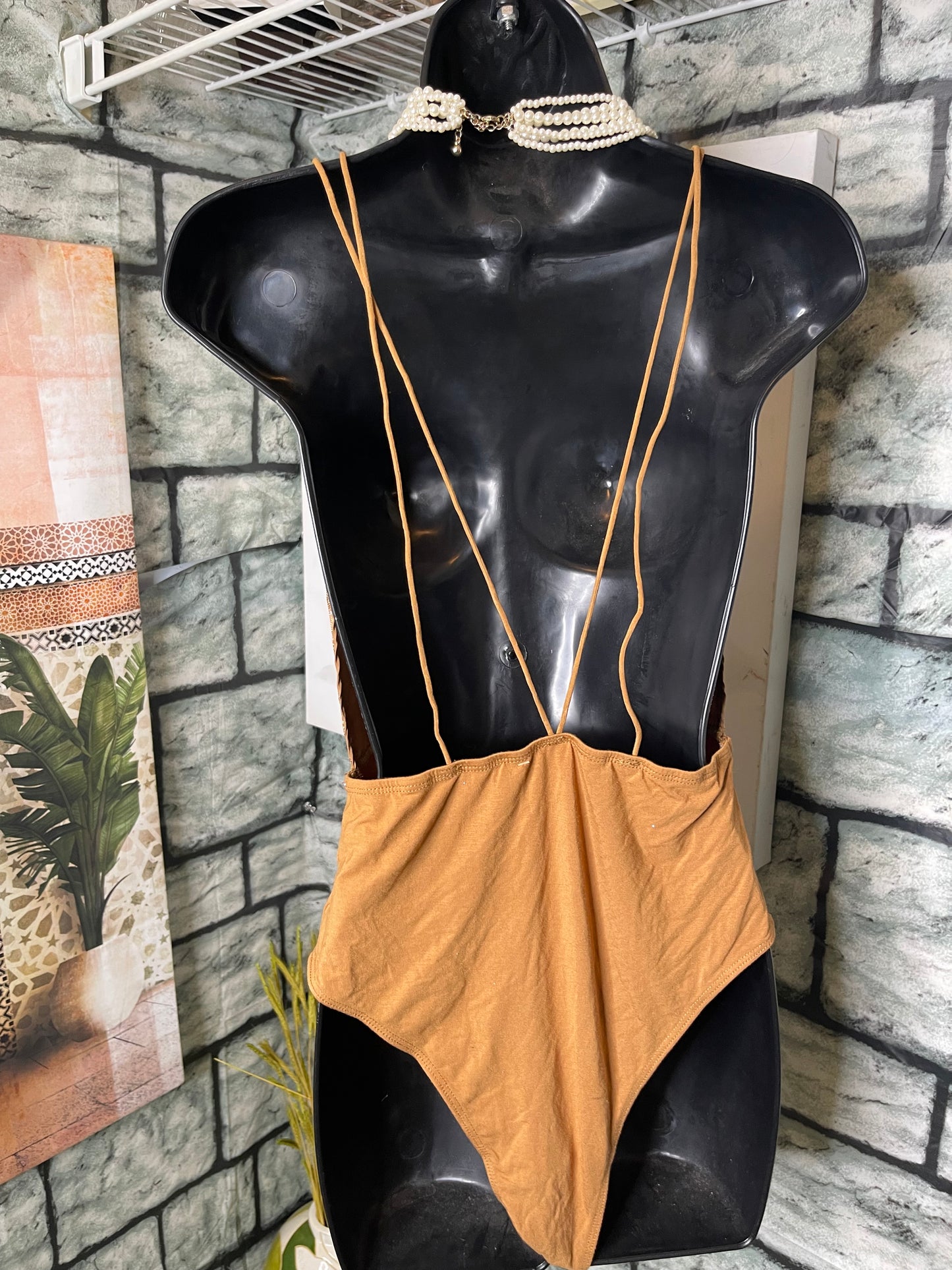 Shein Brown Bodysuit Blouse Women sz Small