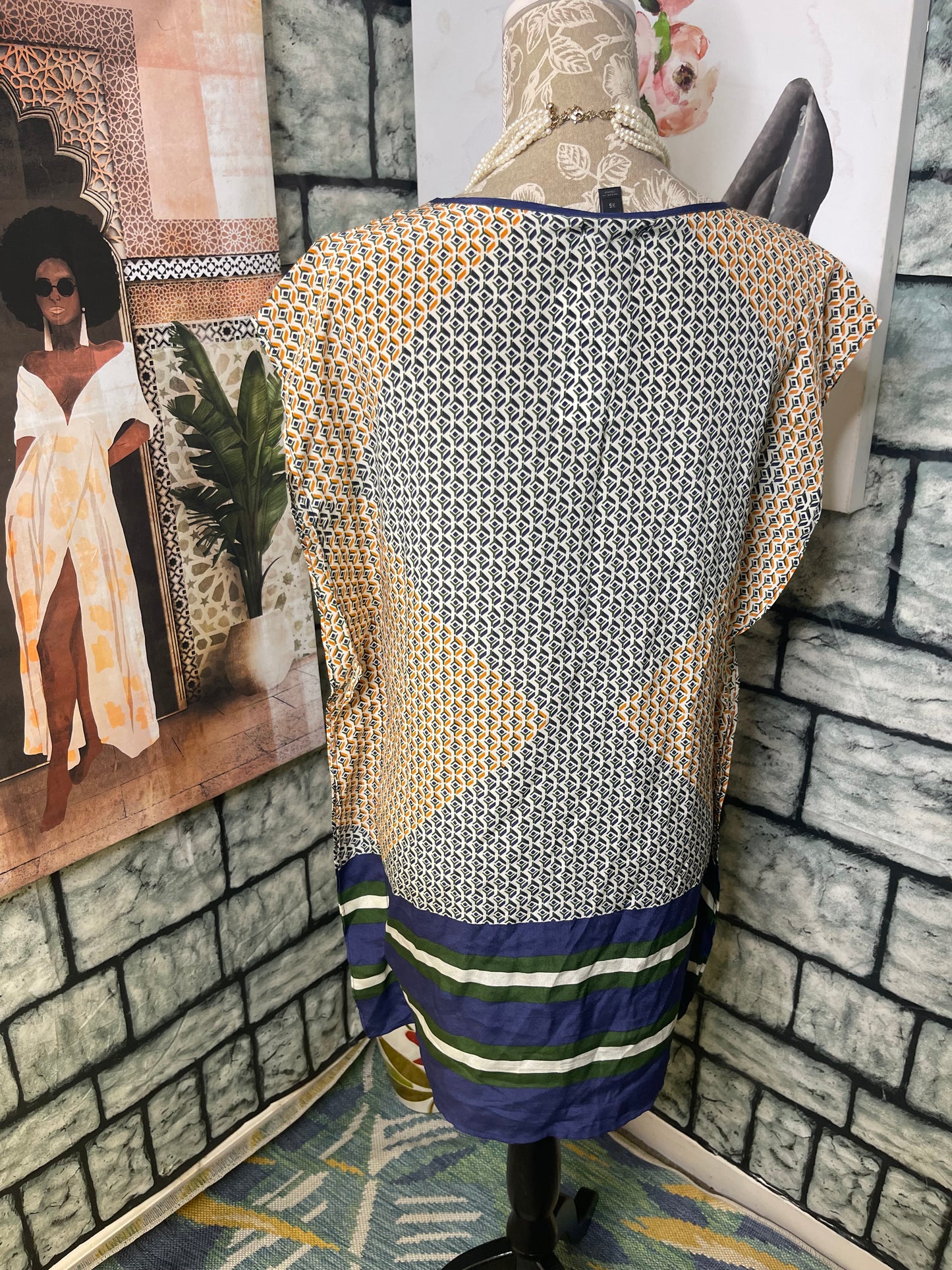 J Crew Orange Green Dress Women sz XS