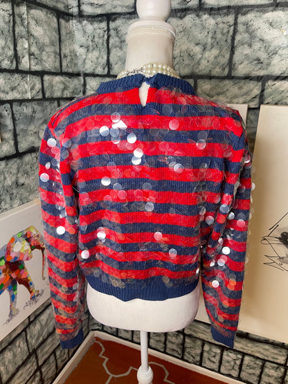 57th & 5th red blue sequin sweater women sz small / medium