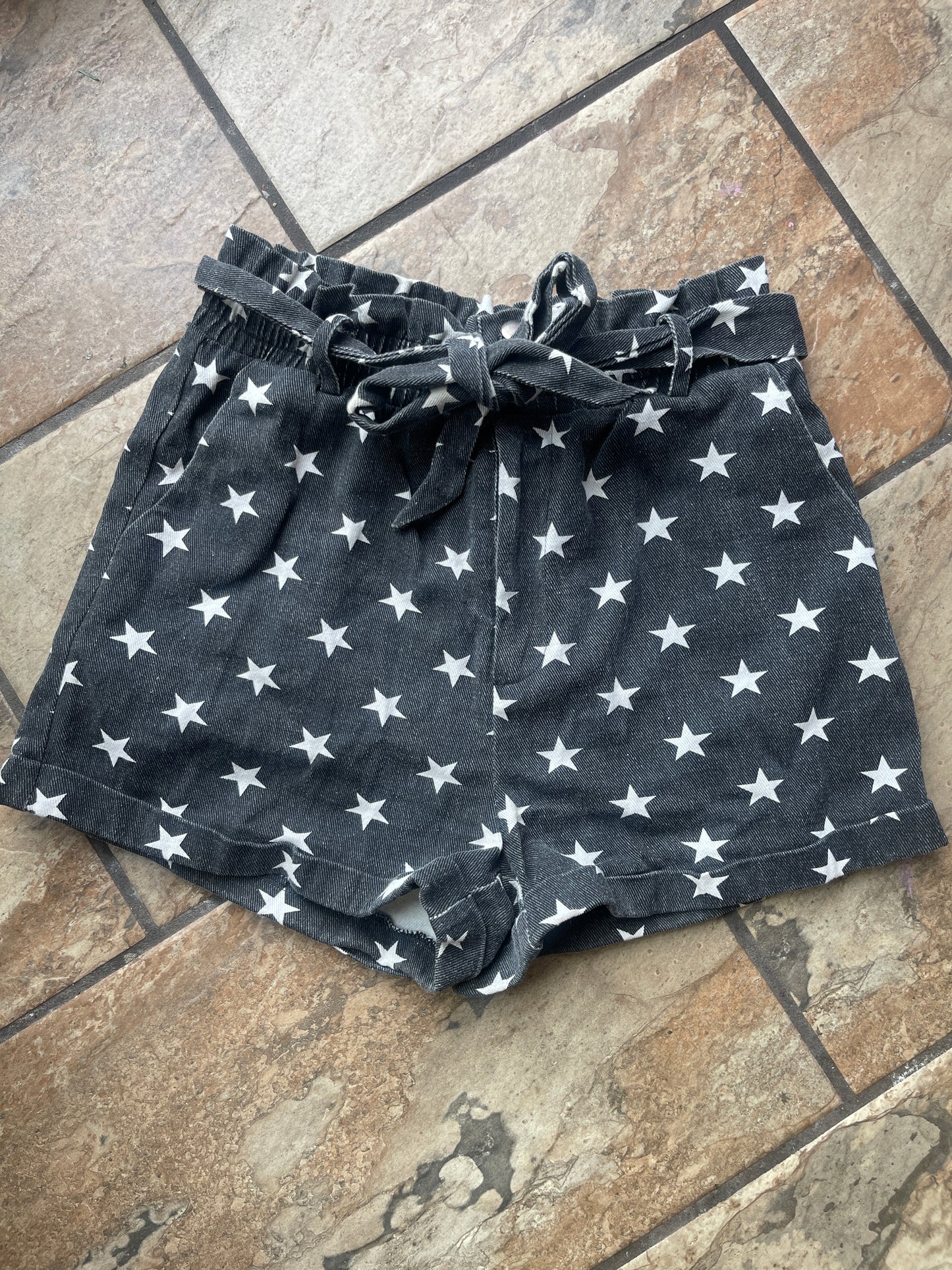 Lelis Black White Star Denim Shorts Women sz Medium