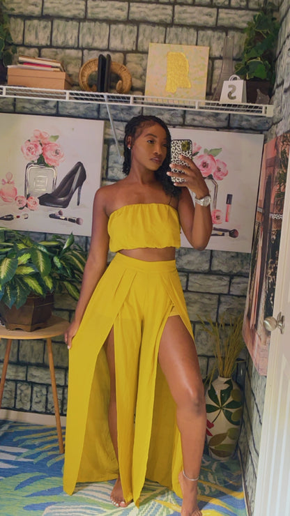 Miss Ave Yellow 2 piece pants Set Women sz Medium