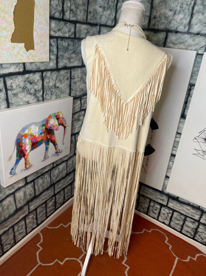 Beige Fringe Vest Women sz Large