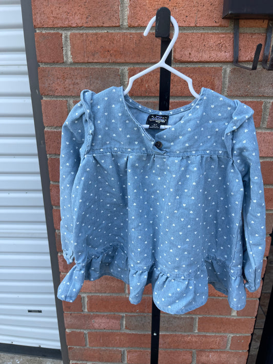 My Destiny Blue White Denim Heart Blouse Girls sz 4T