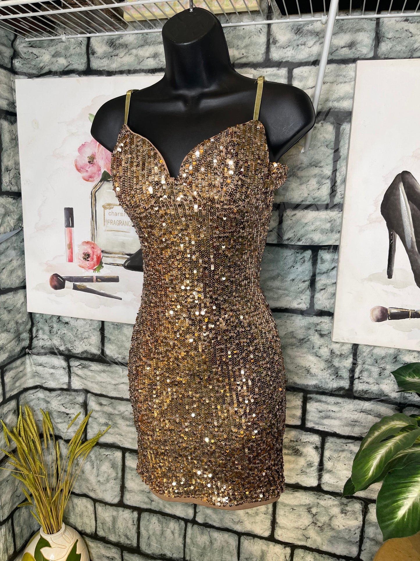 Shop17 Gold Sequin Dress Women sz Small