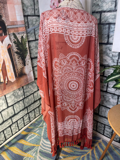 BloomChic Orange White Duster Cover Women sz One Size (WOULD SAY IT IS ONE Size)