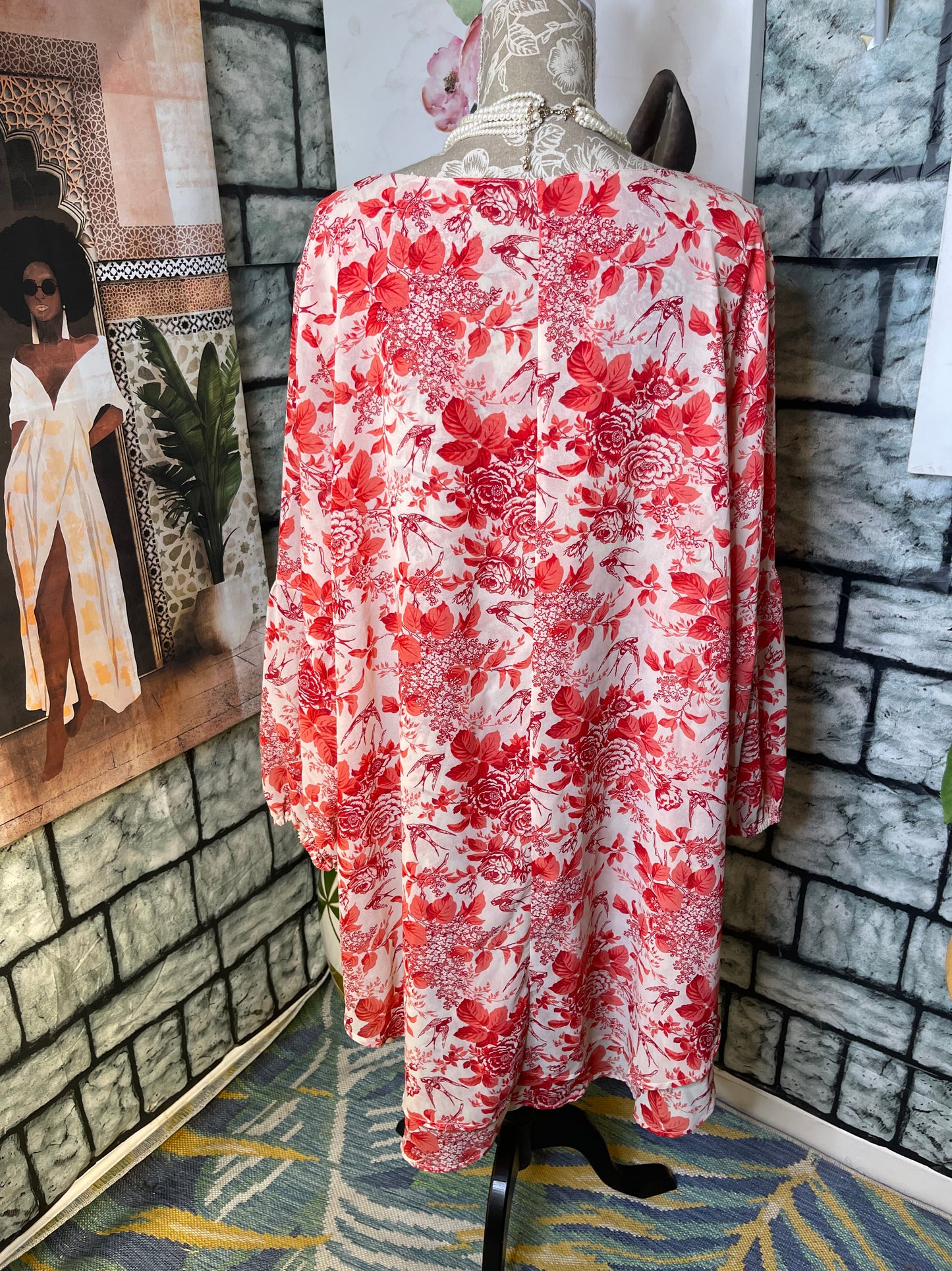 Pink Red Floral Blouse Women sz 4XL