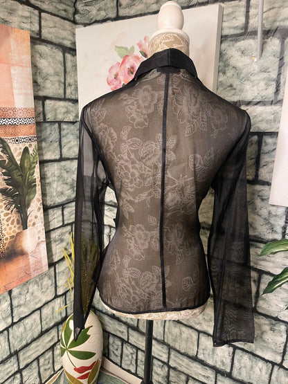 Metaphore Black Sheer Blouse Women sz Large