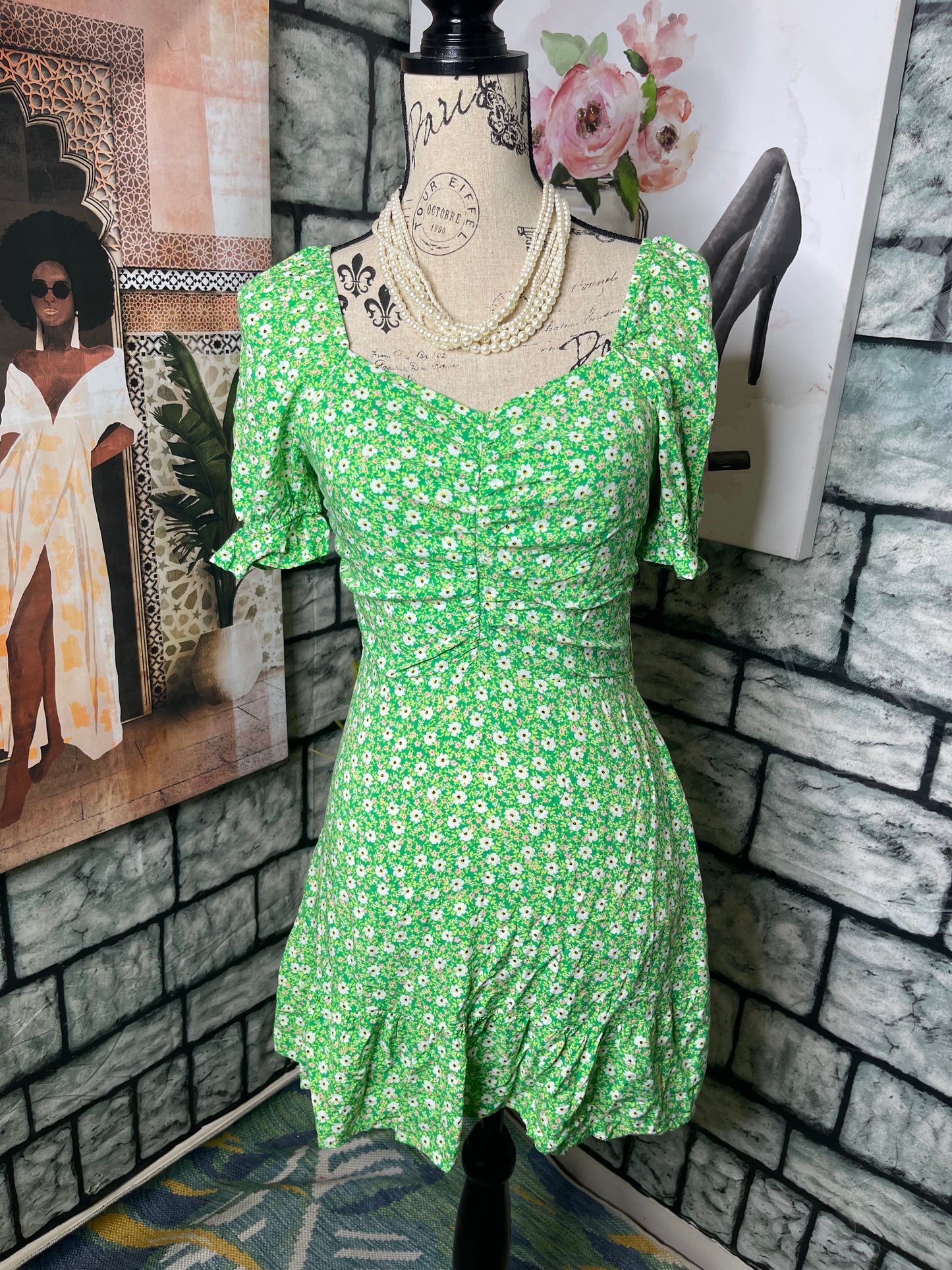 NoBo Green Floral Dress Women sz Small