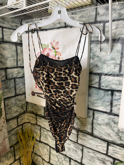 Princess Polly Brown Print Bodysuit Women sz 2