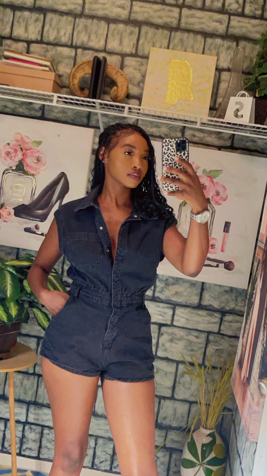 Zara Black Denim Romper Women sz Medium
